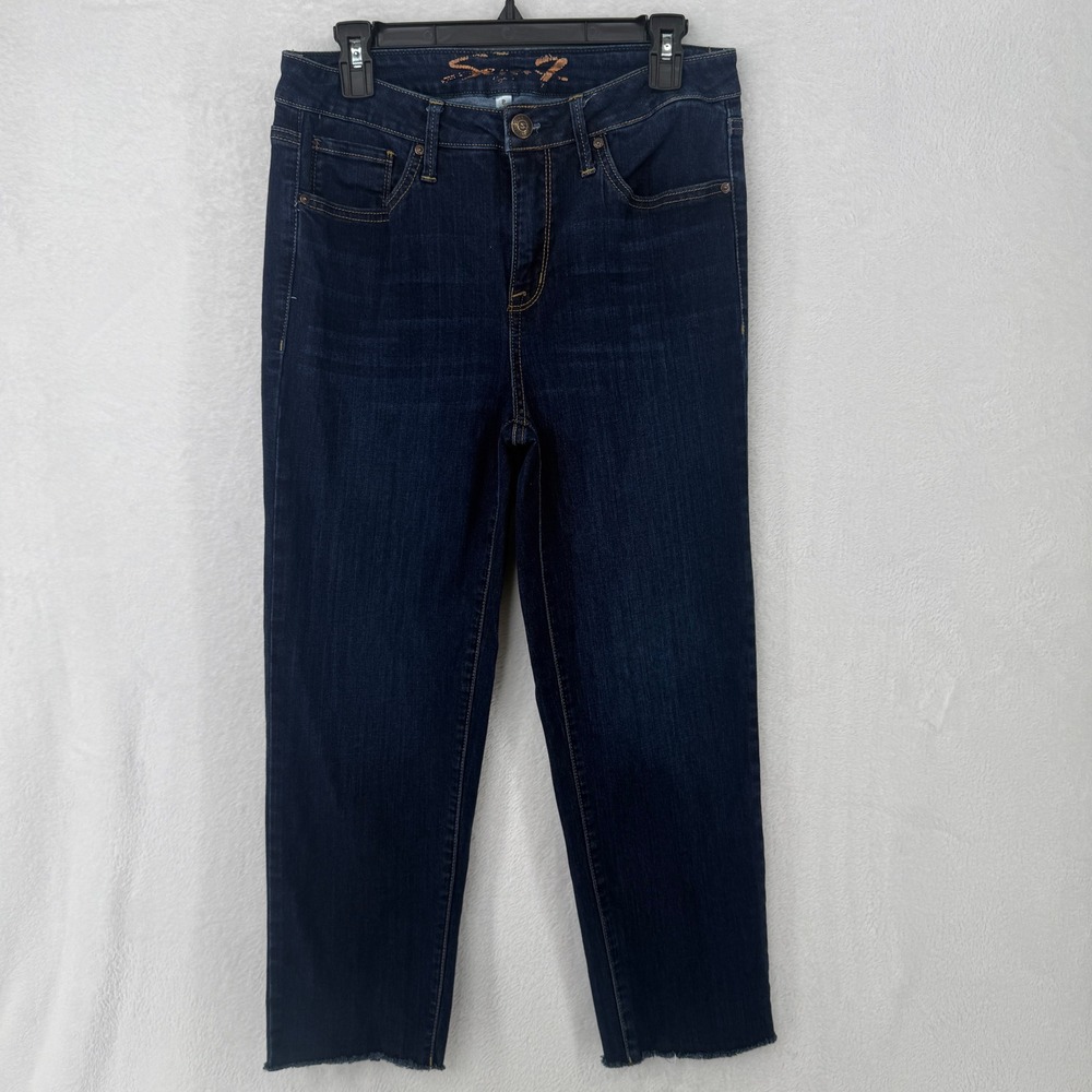 Seven7 Tower‎ Straight Crop Jeans Womens 8 Dark Wash Raw Hem Denim Pants